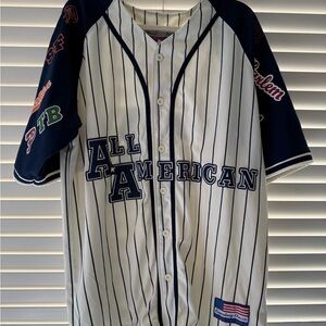 All American Men's Pinstripe Baseball Jersey - White/Navy